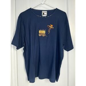 Vintage ShipShe Navy Blue Western Cowboy Cowgirl Casual Shirt Texas 2X Plus XXL